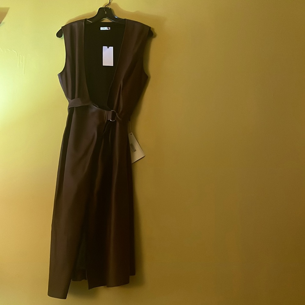 Never worn | Leather | Chocolate | Sleeveless | Wrap dress | Large | Iris & Ivy - Picture 3 of 3